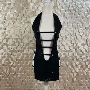 Sexy Black Shiny Short Halter Top Dress ❤️‍🔥